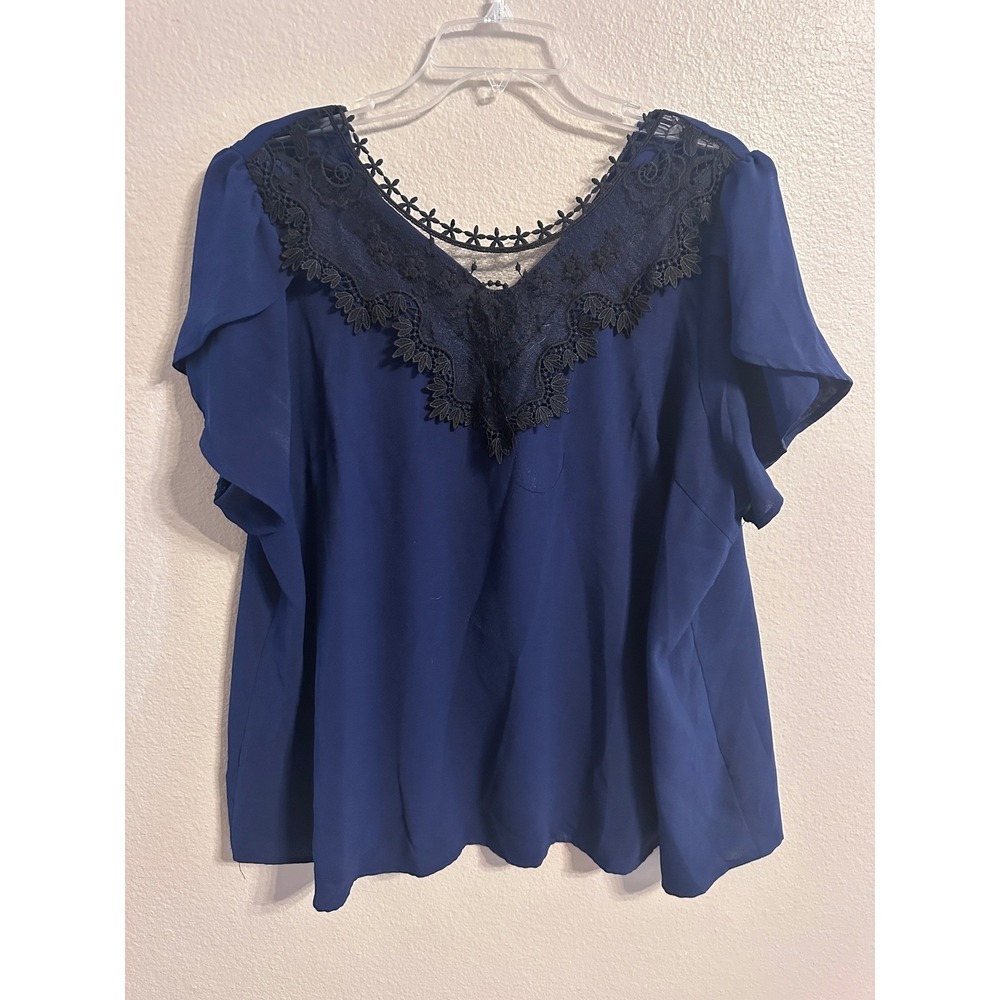 Lace V-Neck Blouse Flutter Sleeve Top Elegant Party Plus Size